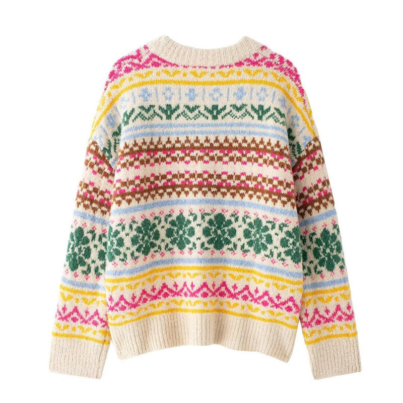 Pull en tricot pour femmes avec un mélange de motifs floraux et une coupe décontractée Lune London