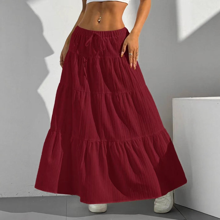 Long ruffled skirt for ladies with elastic waistband and gathers Lune London