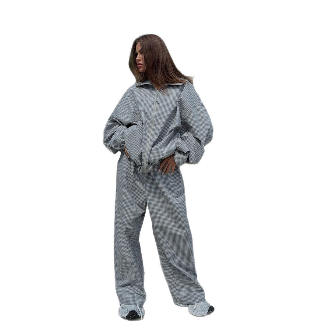 Ladies Oversized Checkered Pattern Tracksuit Lune London
