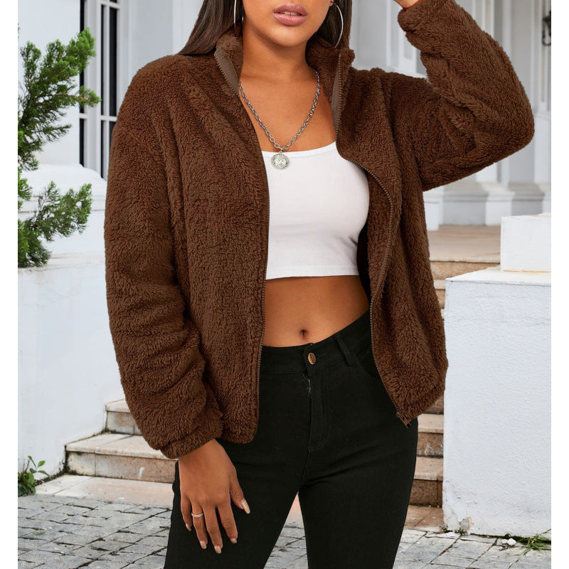 Ladies cozy fleece jacket with high collar and zipper Lune London