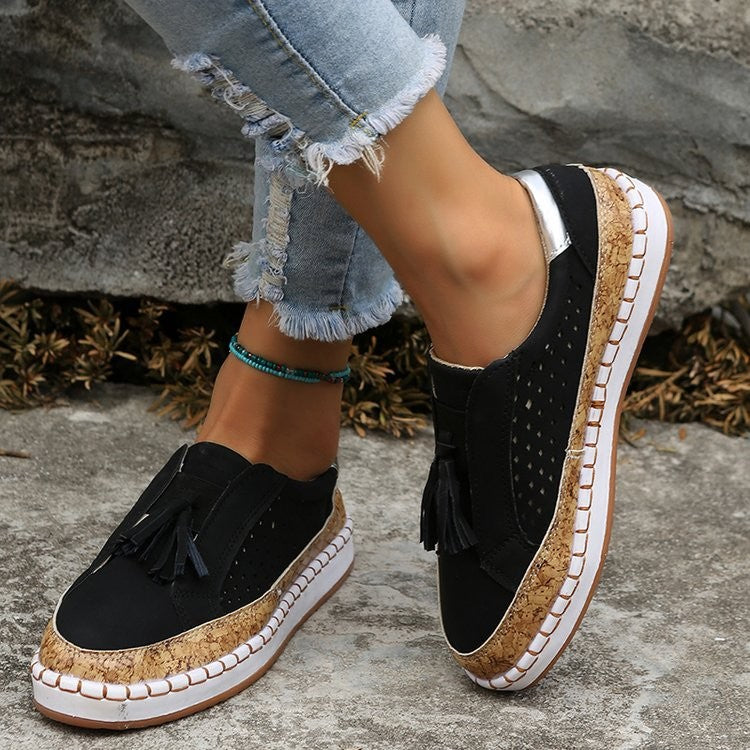 Comfortable Slip-On Sneakers for Women with Trendy Fringes and Cork Sole Lune London