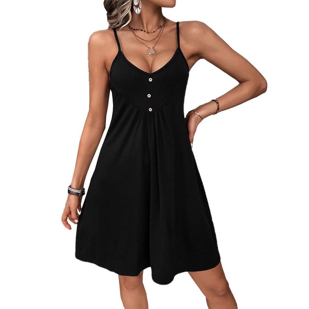 Robe d'été aérée pour femmes avec des boutons et des bretelles spaghetti Chic & Stil