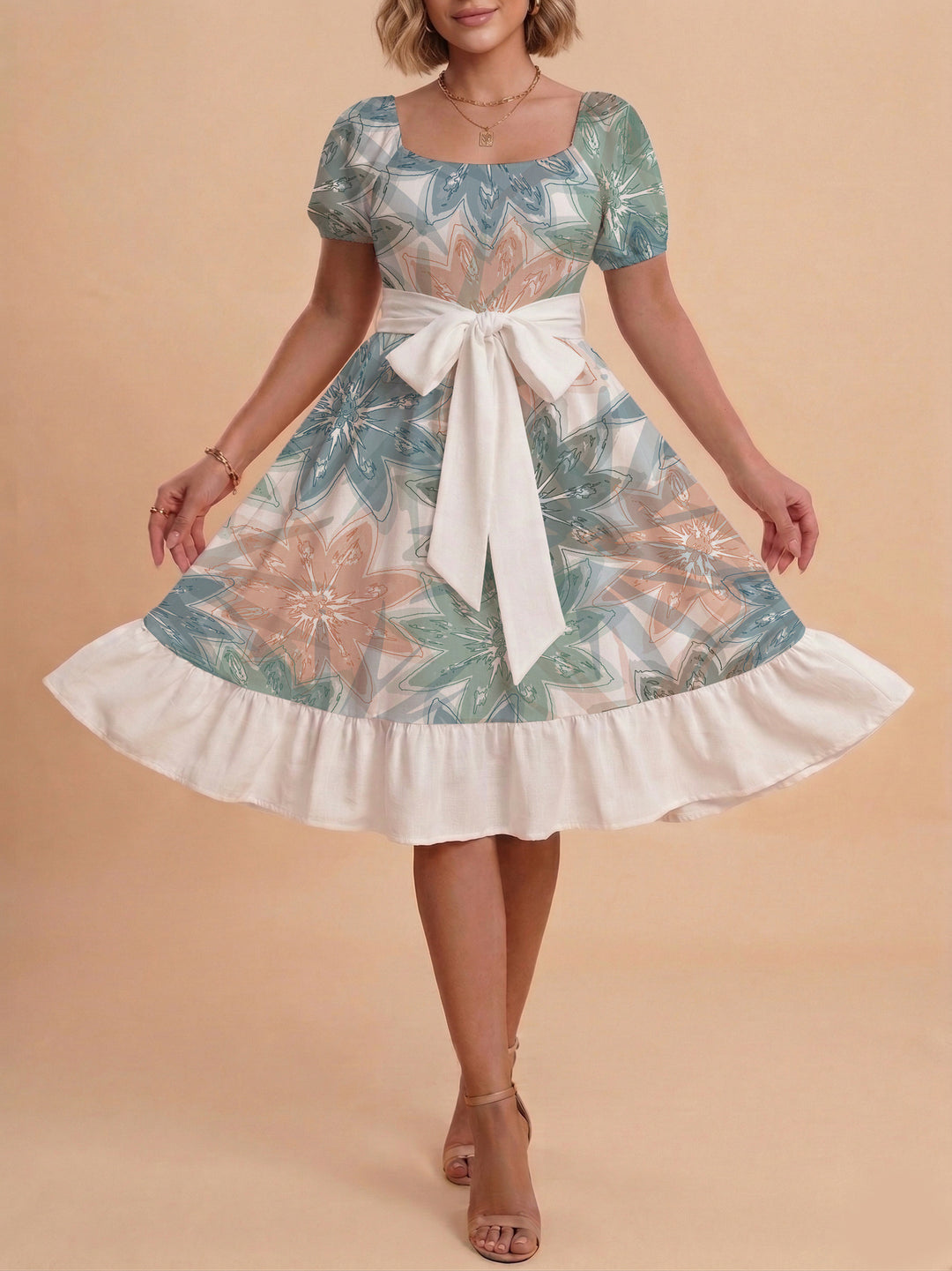 Women's elegant maxi dress with floral design and waist belt Lune London