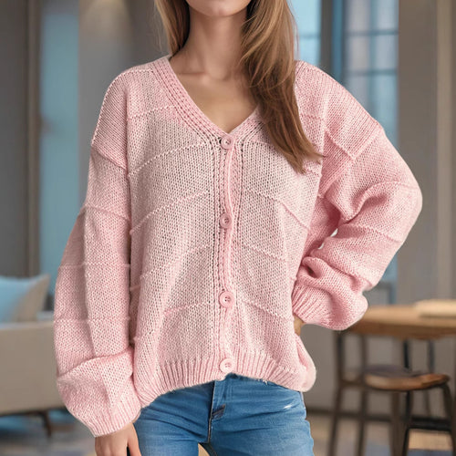 Cardigan décontracté pour femmes avec décolleté en V profond et élégants détails de boutons Chic & Stil