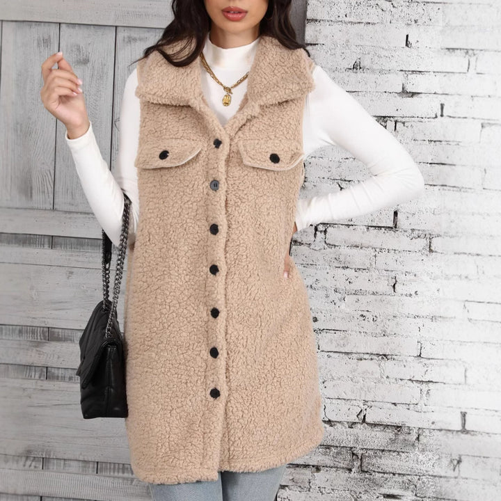 Ladies Comfortable Plush Jacket with Patch Pockets and Stylish Chic Collar