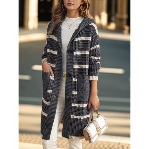 Knitted coat for women with hood and pockets Lune London