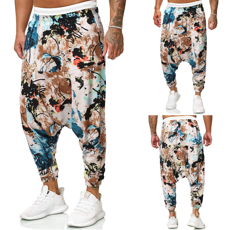 Harem pants for men with unique fancy pattern and elastic waist Lune London