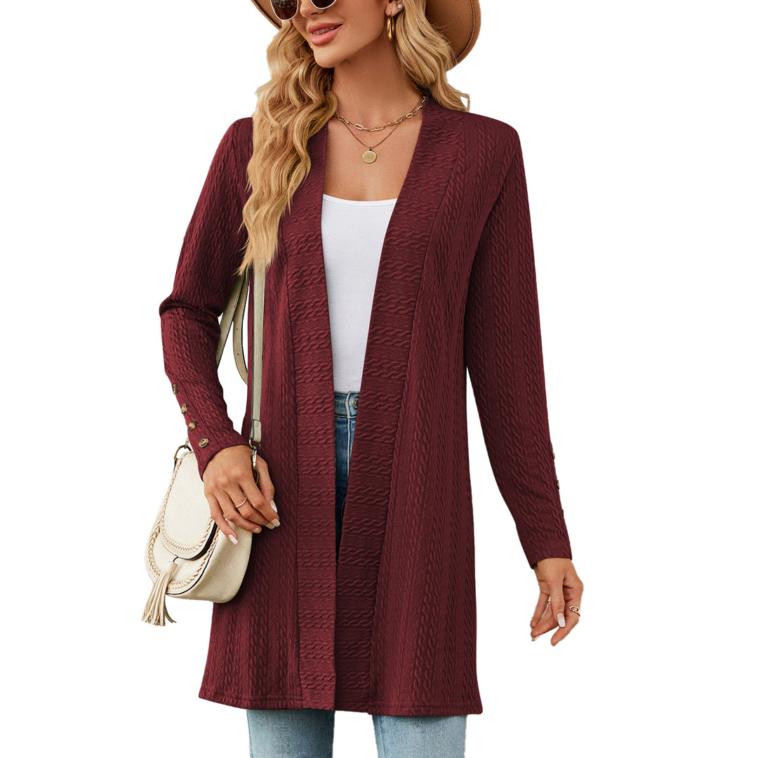 Ladies' knitted coat with trendy braid pattern and elegant button details Lune London