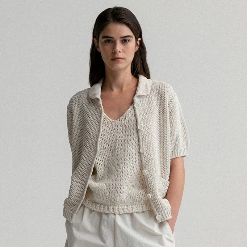 Casual knit jacket for women with a fine texture and practical pockets Lune London