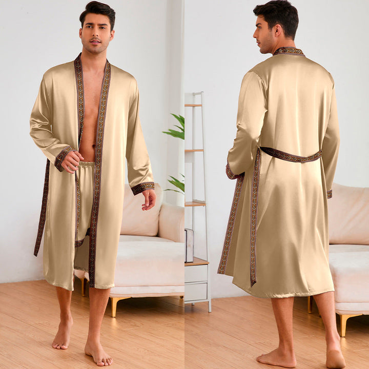 Men's Satin Bathrobe with Stylish Shawl Collar and Side Pockets Lune London
