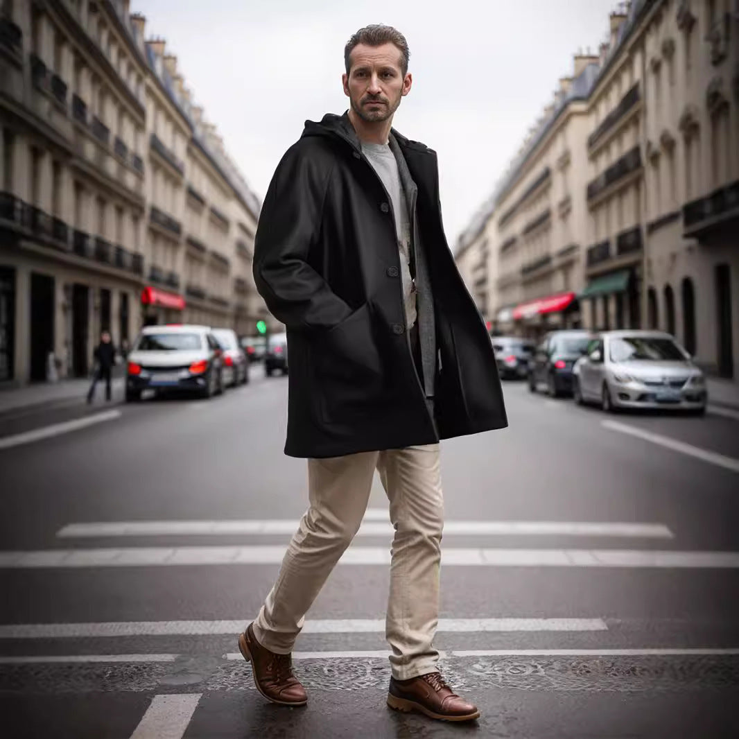Practical and stylish hooded jacket for men in soft material Lune London