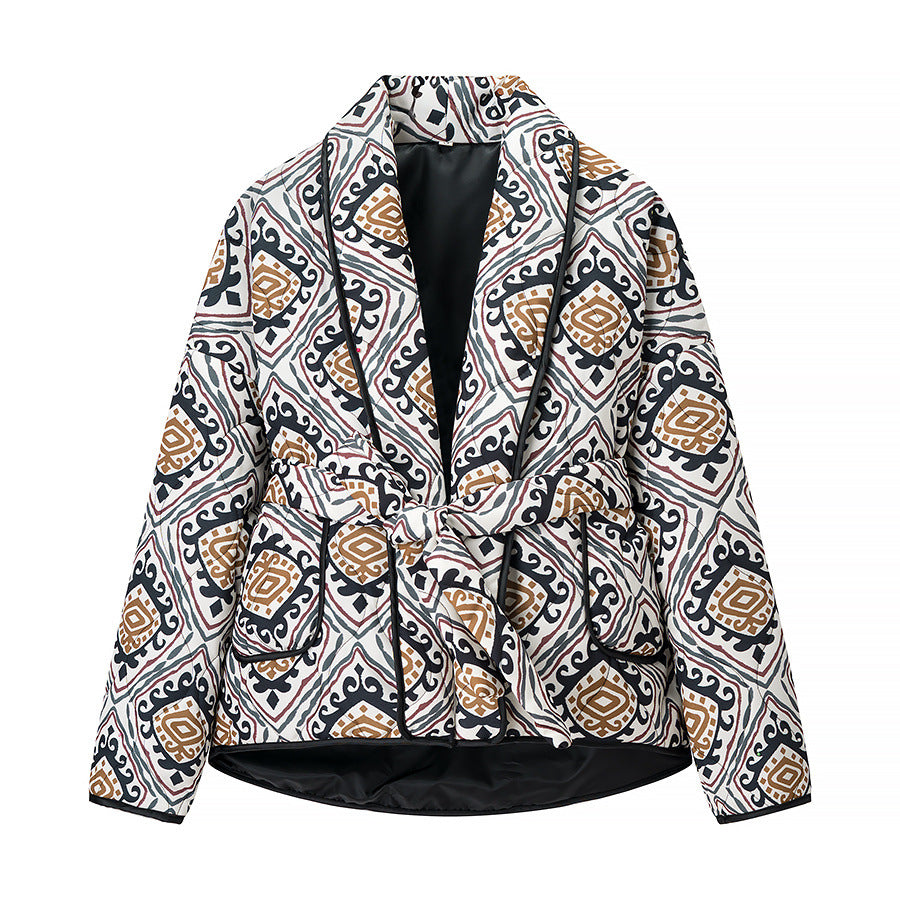 Trendy blazer jacket for women with adjustable waist belt and unique pattern Lune London