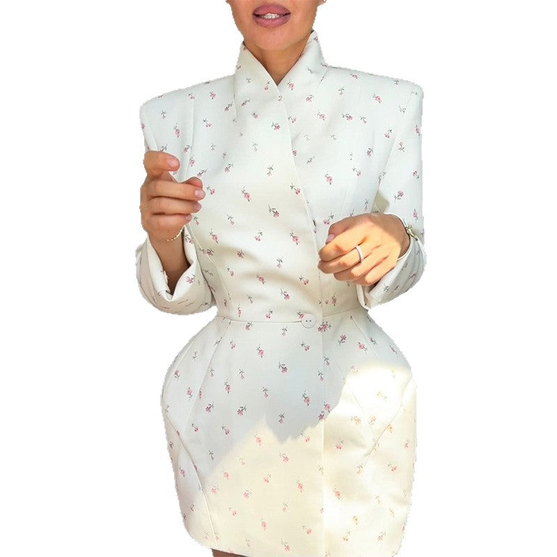 Ladies elegant blazer dress with floral accents Lune London