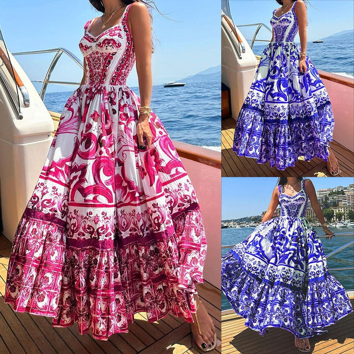 Elegant maxi dress for ladies with a playful ruffle design and lush patterns Lune London