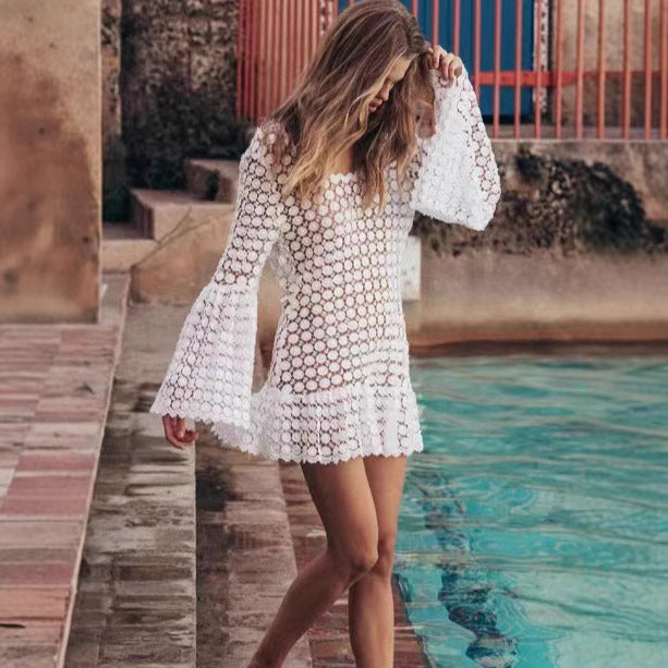 Ladies Refined Crochet Dress in Boho Style with Wide Sleeves Lune London