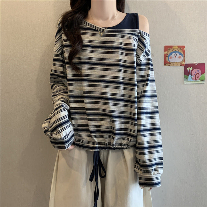 Women's Casual Long Sleeve Shirt with Off-Shoulder Design Chic & Stil