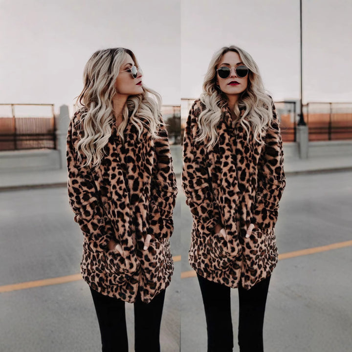 Ladies luxury faux fur coat with exotic leopard pattern Lune London
