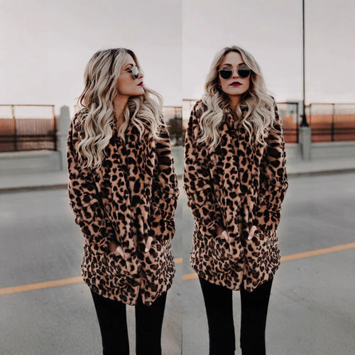 Ladies luxury faux fur coat with exotic leopard pattern Lune London