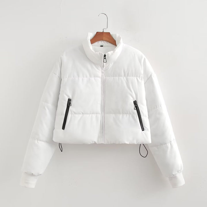 Ladies cropped matte jacket with high collar and practical zip pockets Lune London