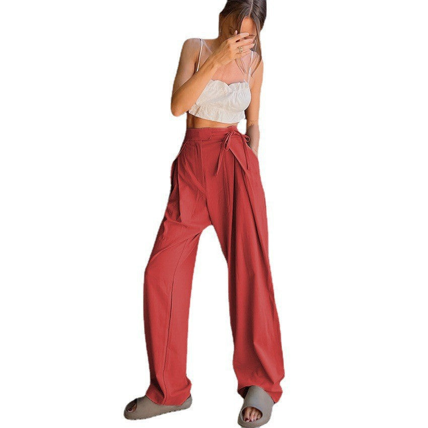 High-waisted wide-leg pants for women with drawstring and elegant pleats Lune London