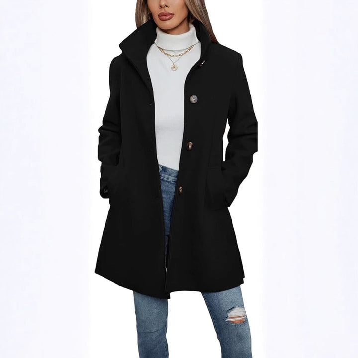 Women's Elegant Wool Coat with High-Collar and Practical Pockets Lune London