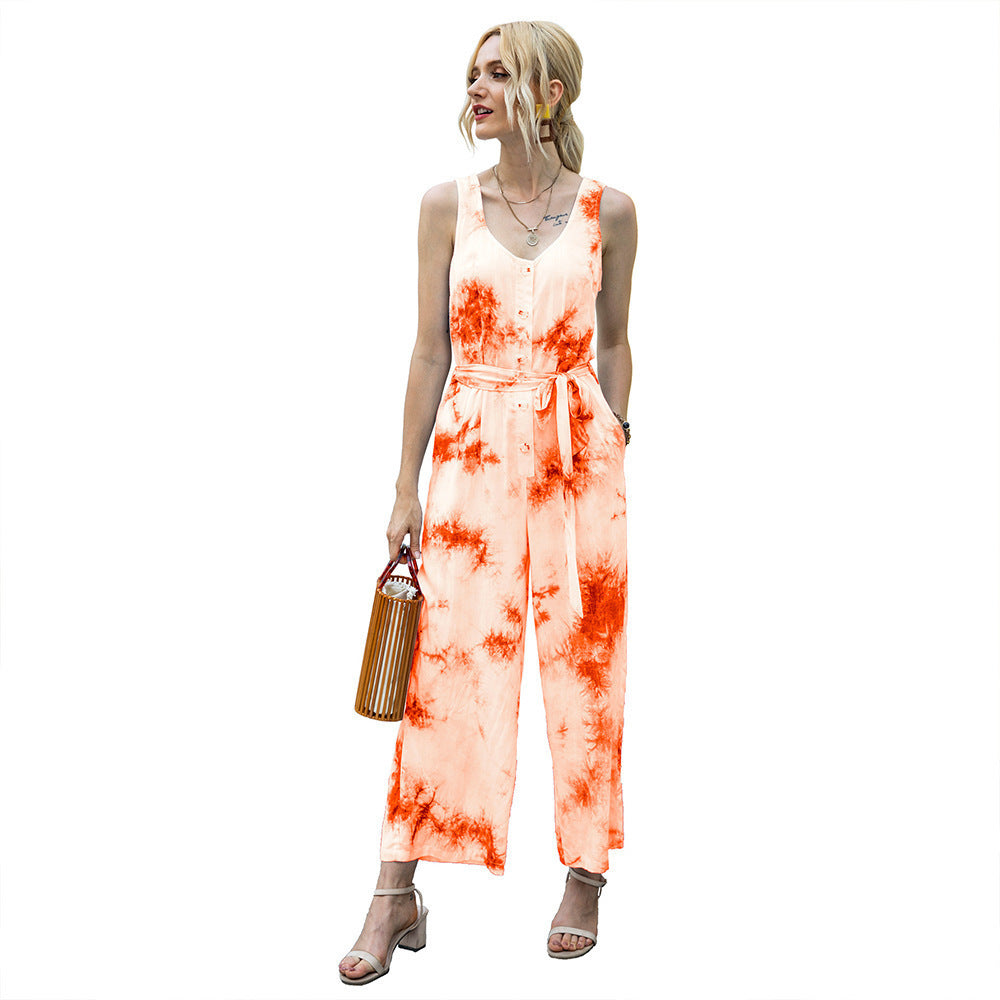 Ladies casual jumpsuit with trendy belt and button placket Lune London