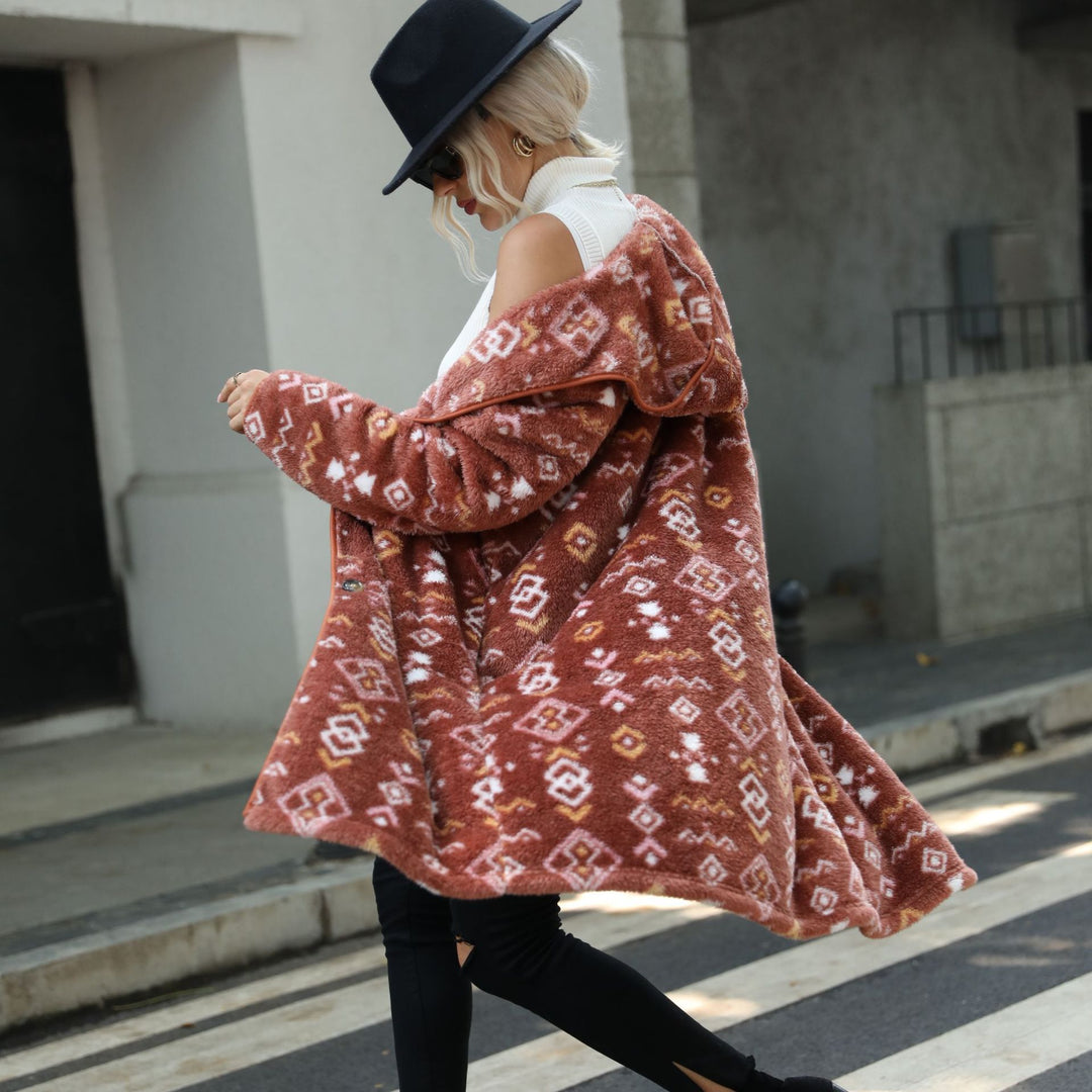 Long coat for women with Aztec pattern Lune London
