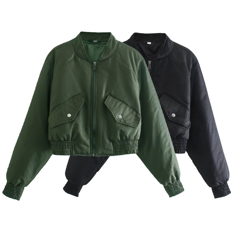 Trendy cropped bomber jacket for women with practical pockets and elastic cuffs Lune London