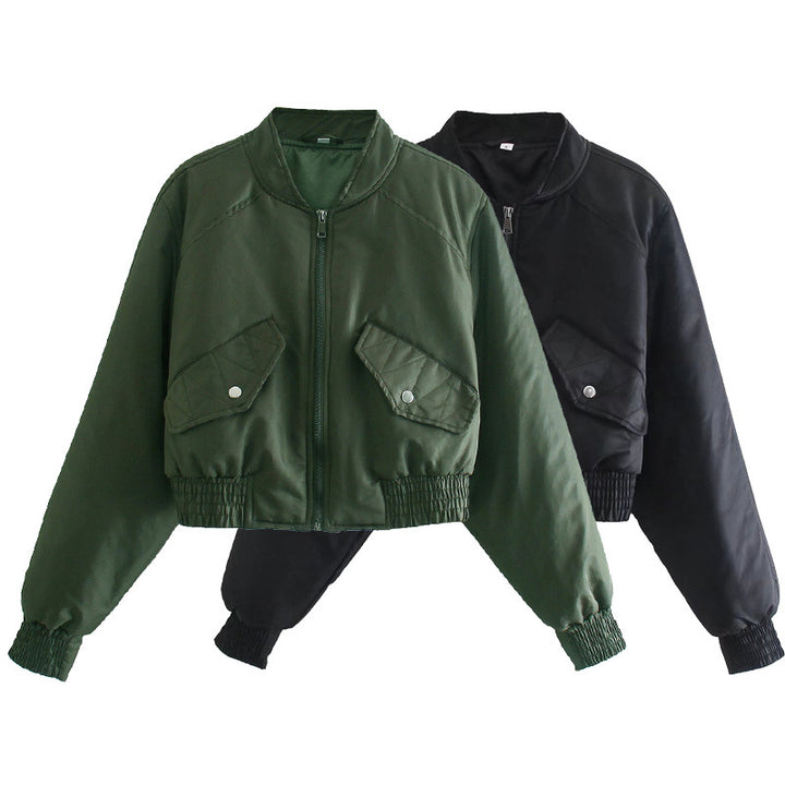 Trendy cropped bomber jacket for women with practical pockets and elastic cuffs Lune London