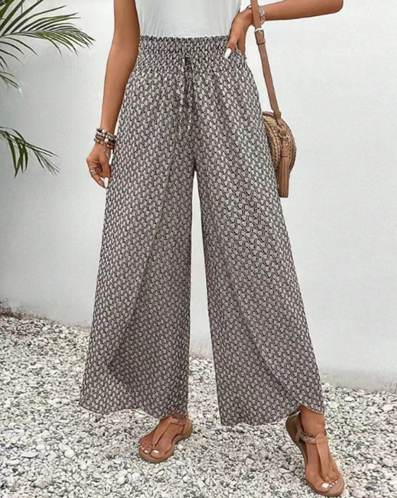Pantalons larges taille haute pour femmes avec ceinture élastique et motif graphique Chic & Stil
