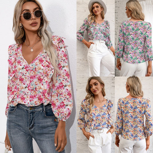 Women's blouse with ruffles and floral pattern Lune London