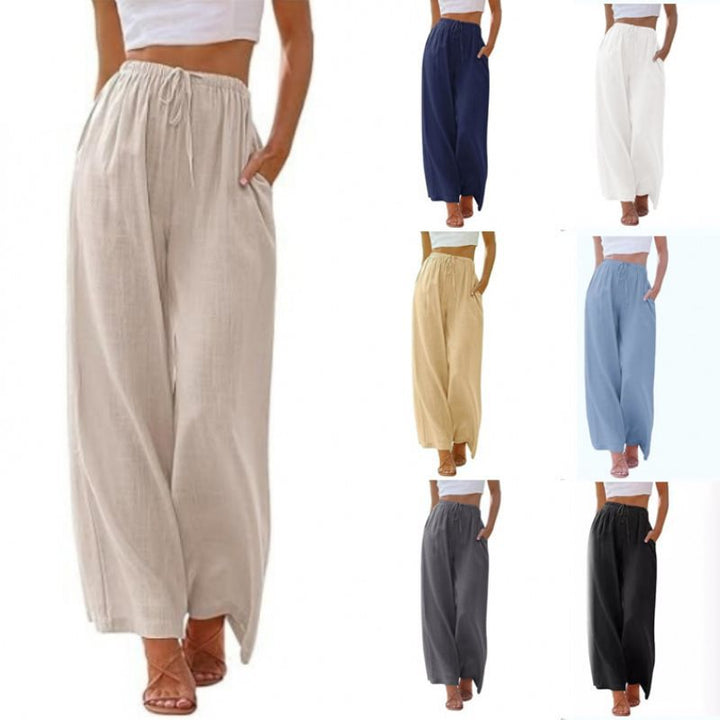 Wide palazzo pants for women with elastic waistband and side pockets Lune London