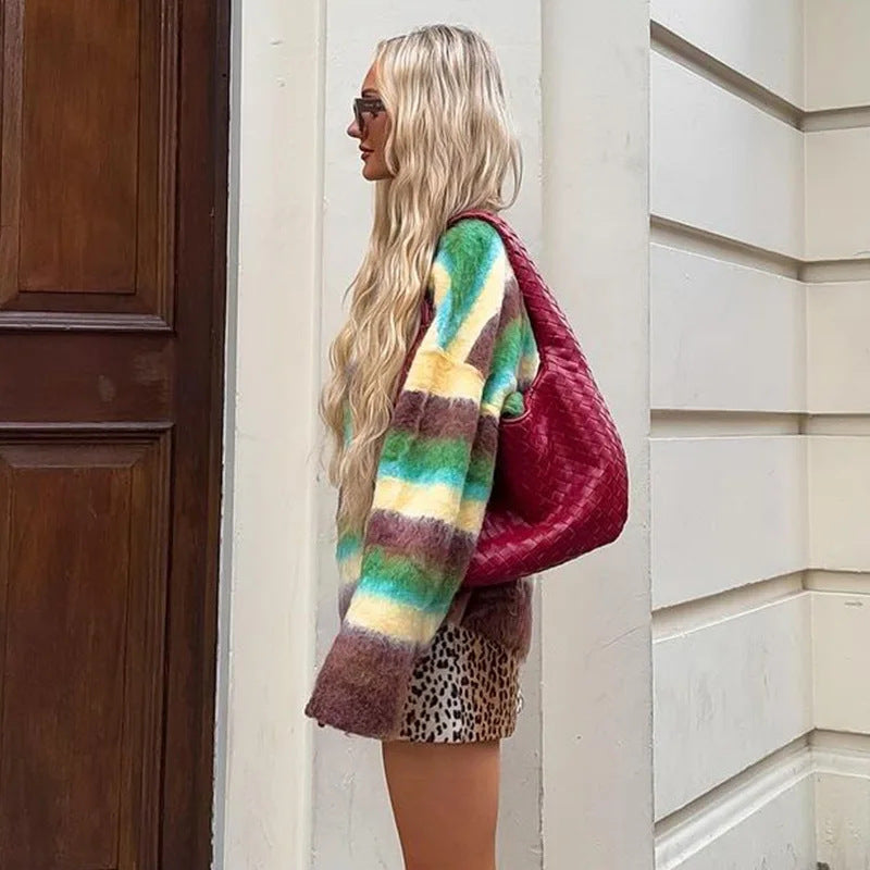 Women Trendy Message Sweater with Striped Design Lune London