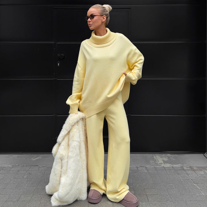 Women Casual Knit Jumpsuit with High Collar and Wide Leg Lune London
