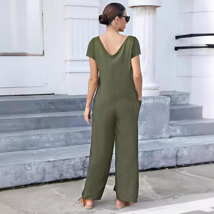 Fluid jumpsuit for women with practical pockets and V-neck Lune London