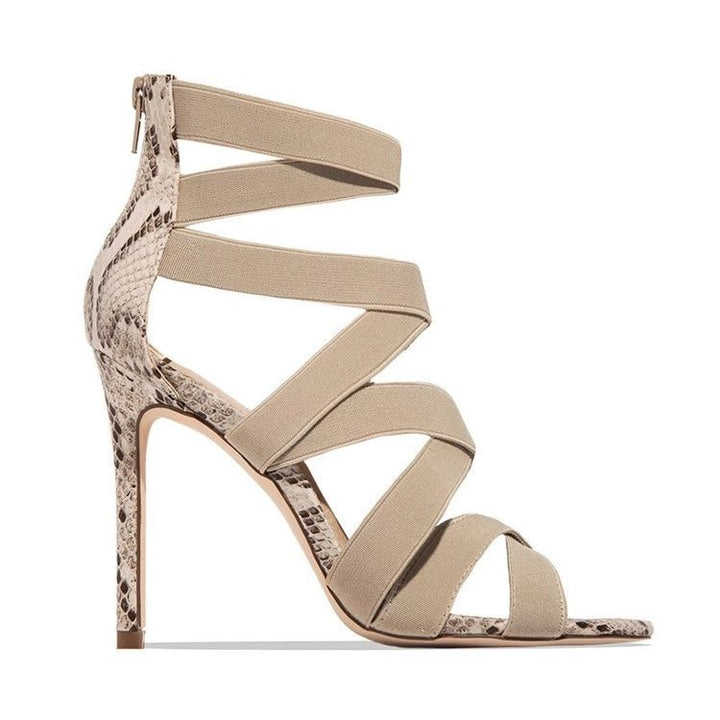 Platform sandals for women with adjustable straps and an elegant snake leather design Lune London