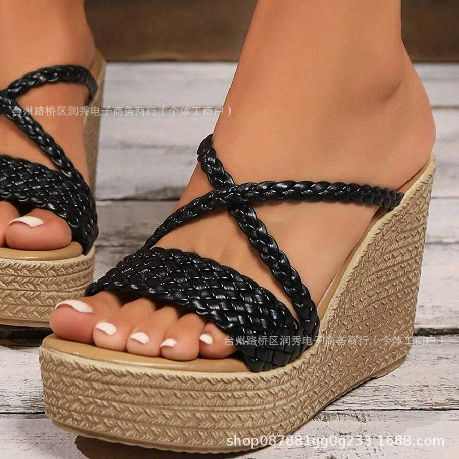 Platform slippers for women with braided strap design and non-slip sole Lune London