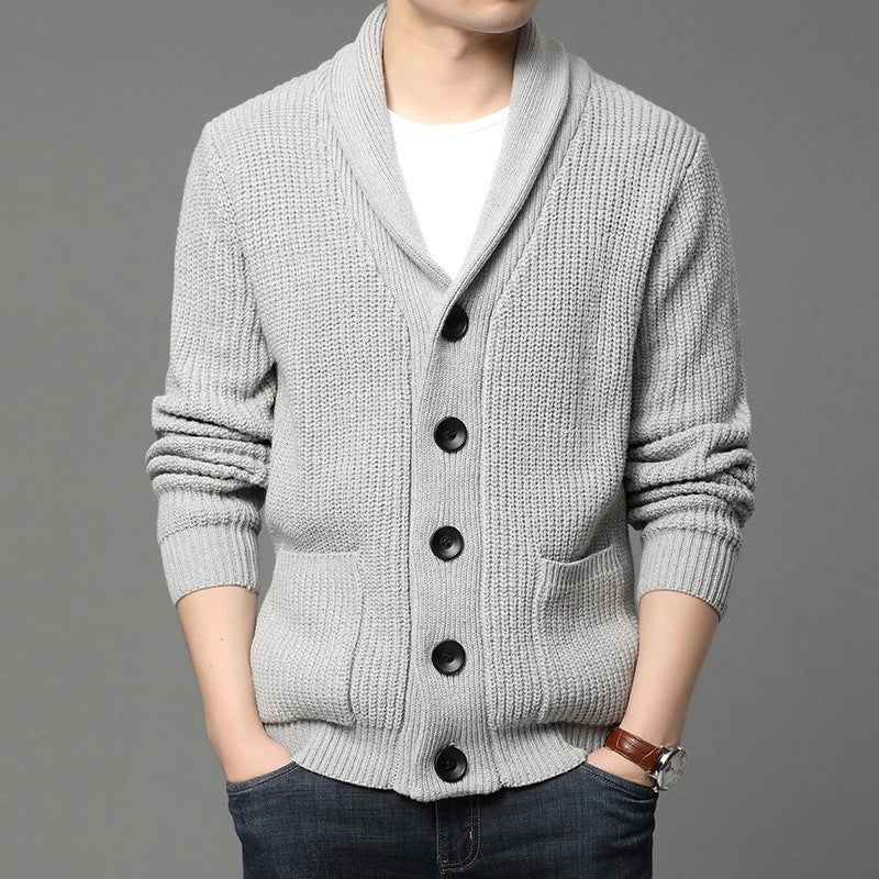 Knitted jacket for men with shawl collar and practical pockets Lune London