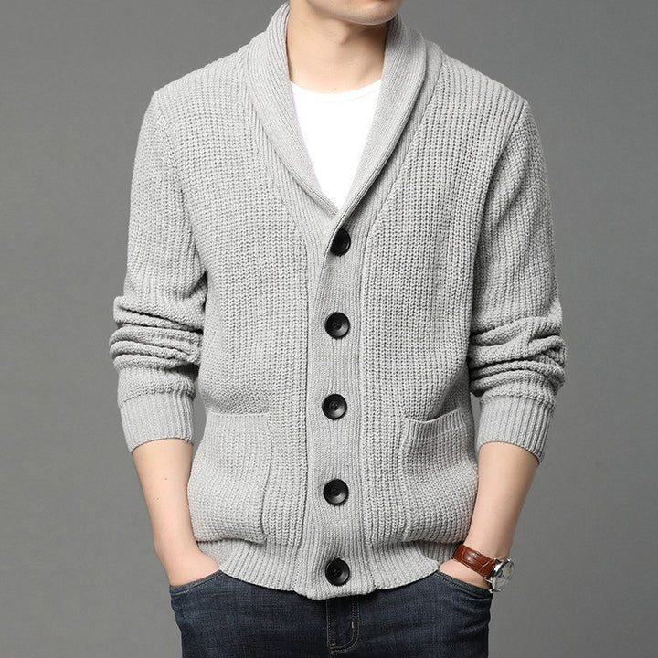 Knitted jacket for men with shawl collar and practical pockets Lune London
