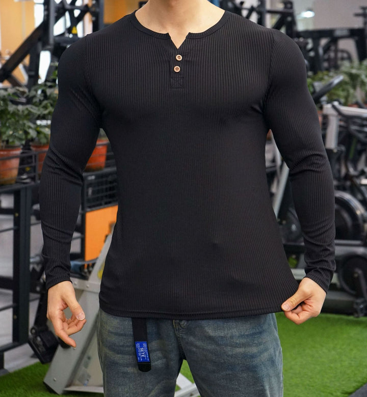 Men's long sleeve shirt with ribbed structure and button placket Lune London