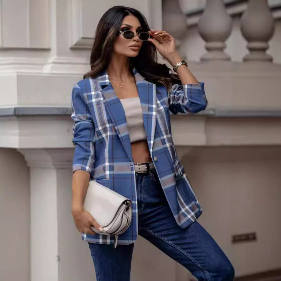 Plaid blazer jacket for women with elegant cut Lune London