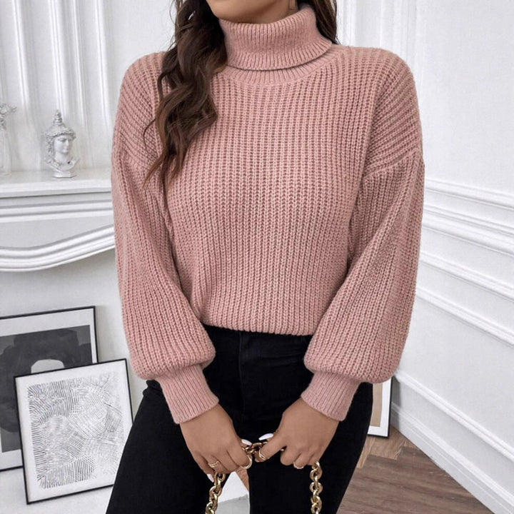 Ladies Comfortable Chunky Sweater with Turtleneck and Textured Knit Chic and Style