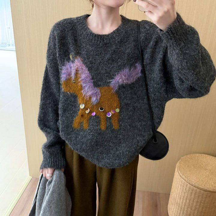 Pull femme confortable avec appliqué d'animal créatif Chic & Stil