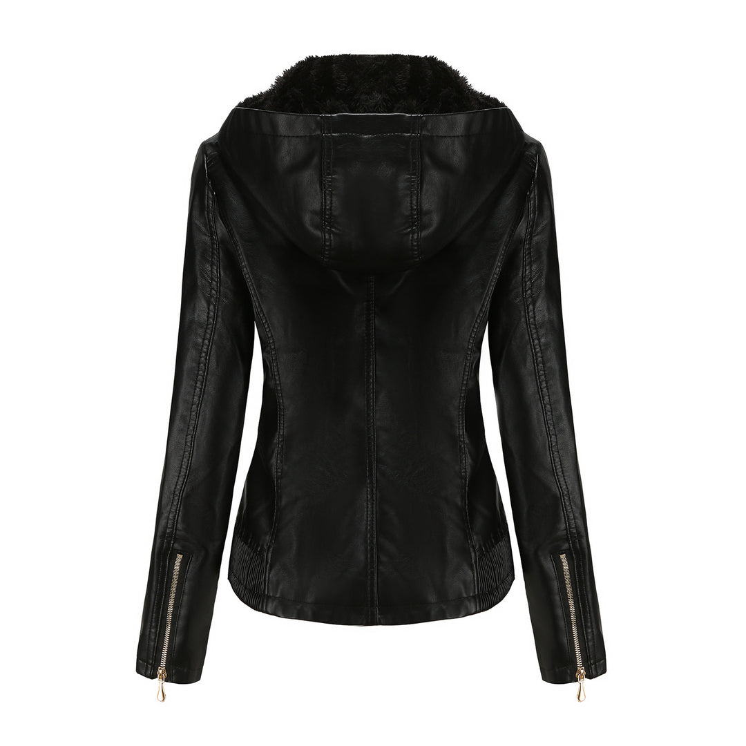 Elegant faux leather jacket for women with high collar and elastic cuffs Lune London