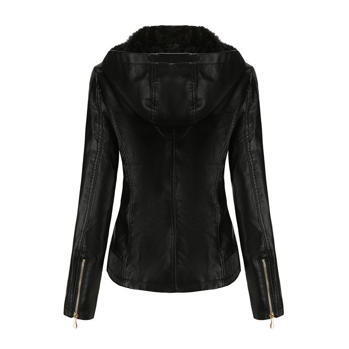 Elegant faux leather jacket for women with high collar and elastic cuffs Lune London