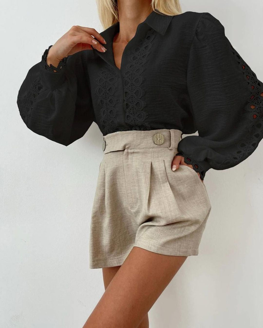 Elegant ladies' blouse with refined embroidered pattern and balloon sleeves Lune London