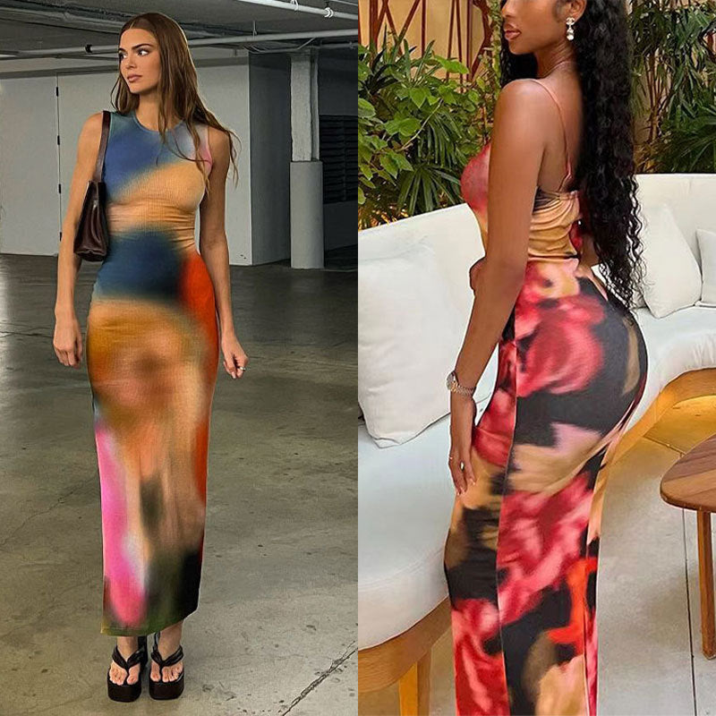 Elegant floral halter maxi dress for women Lune London