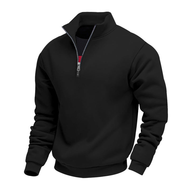 Men's Lightweight Fleece Pullover with Stand-Up Collar and Half-Length Zipper Lune London