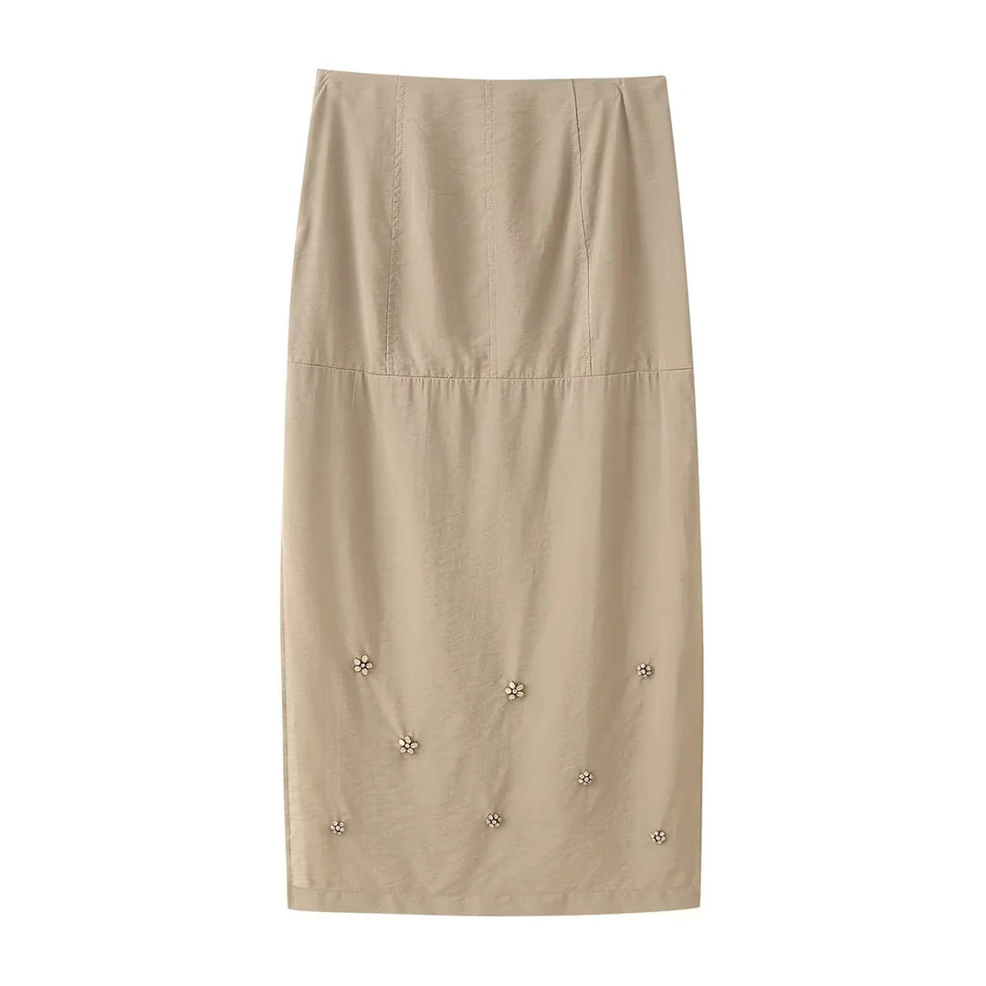 Elegant midi skirt for ladies with floral applications Lune London