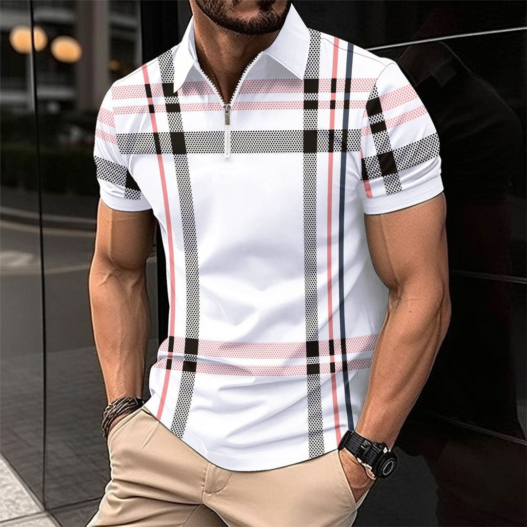 Men's stylish plaid polo with front ZIP Lune London